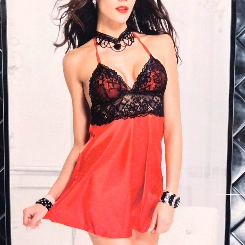 Alluring red and black satin dress